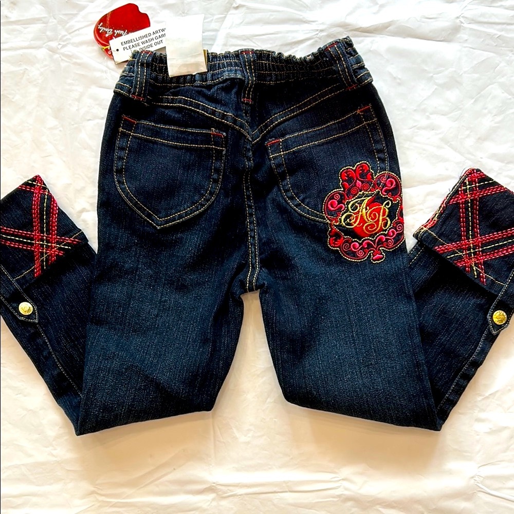 EXCELLENT!!Apple Bottoms Dark deim and Red Jeans with Tartan Patches size 5 - Picture 5 of 11